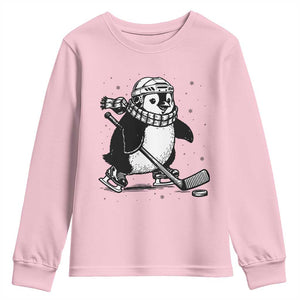 Cute Penguin Playing Ice Hockey Youth Sweatshirt Funny Sports Lover Gift TS12 Light Pink Print Your Wear