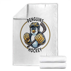 Funny Penguin Hockey Player Throw Blanket Gift For Animal Lovers TS12 White Print Your Wear