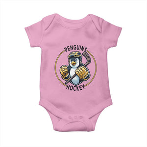 Funny Penguin Hockey Player Baby Onesie Gift For Animal Lovers TS12 Light Pink Print Your Wear