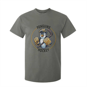 Funny Penguin Hockey Player T Shirt For Kid Gift For Animal Lovers TS12 Military Green Print Your Wear