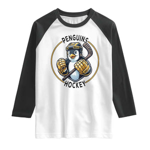 Funny Penguin Hockey Player Raglan Shirt Gift For Animal Lovers TS12 White Black Print Your Wear
