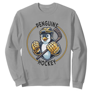 Funny Penguin Hockey Player Sweatshirt Gift For Animal Lovers TS12 Sport Gray Print Your Wear