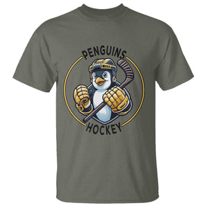 Funny Penguin Hockey Player T Shirt Gift For Animal Lovers TS12 Military Green Print Your Wear