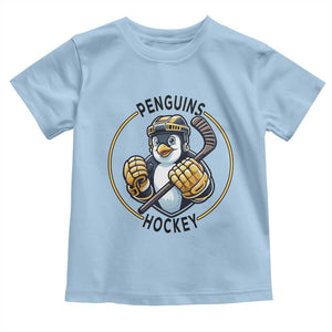 Funny Penguin Hockey Player Toddler T Shirt Gift For Animal Lovers TS12 Light Blue Print Your Wear