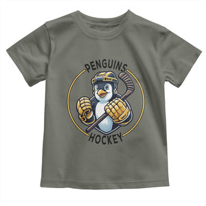 Funny Penguin Hockey Player Toddler T Shirt Gift For Animal Lovers TS12 Military Green Print Your Wear