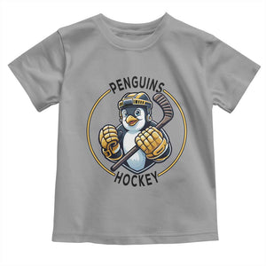 Funny Penguin Hockey Player Toddler T Shirt Gift For Animal Lovers TS12 Sport Gray Print Your Wear