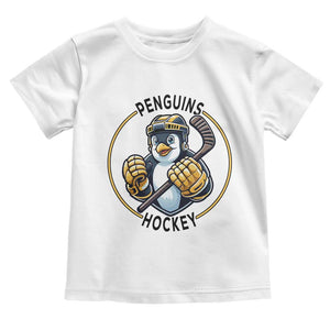 Funny Penguin Hockey Player Toddler T Shirt Gift For Animal Lovers TS12 White Print Your Wear