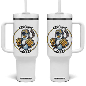 Funny Penguin Hockey Player Tumbler With Handle Gift For Animal Lovers TS12 One Size: 40 oz White Print Your Wear