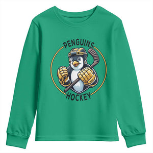 Funny Penguin Hockey Player Youth Sweatshirt Gift For Animal Lovers TS12 Irish Green Print Your Wear