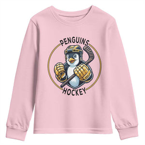 Funny Penguin Hockey Player Youth Sweatshirt Gift For Animal Lovers TS12 Light Pink Print Your Wear