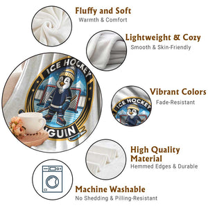 Funny Penguin Hockey Player Throw Blanket Sports Fan Gift TS12 Print Your Wear