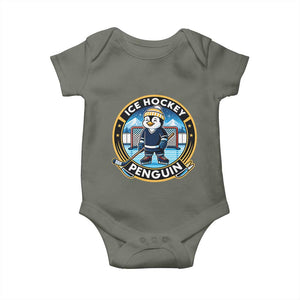 Funny Penguin Hockey Player Baby Onesie Sports Fan Gift TS12 Military Green Print Your Wear