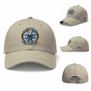 Funny Penguin Hockey Player Baseball Cap Sports Fan Gift TS12 Baseball Cap Universal Fit Beige Print Your Wear