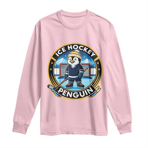 Funny Penguin Hockey Player Long Sleeve Shirt Sports Fan Gift TS12 Light Pink Print Your Wear