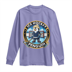 Funny Penguin Hockey Player Long Sleeve Shirt Sports Fan Gift TS12 Violet Print Your Wear