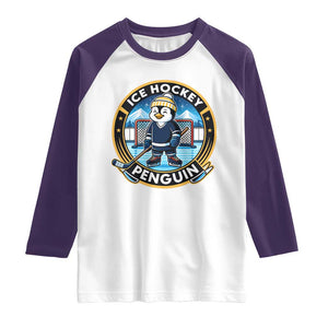 Funny Penguin Hockey Player Raglan Shirt Sports Fan Gift TS12 White Purple Print Your Wear