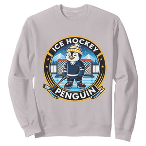 Funny Penguin Hockey Player Sweatshirt Sports Fan Gift TS12 Ice Gray Print Your Wear