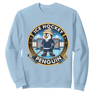 Funny Penguin Hockey Player Sweatshirt Sports Fan Gift TS12 Light Blue Print Your Wear