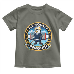 Funny Penguin Hockey Player Toddler T Shirt Sports Fan Gift TS12 Military Green Print Your Wear