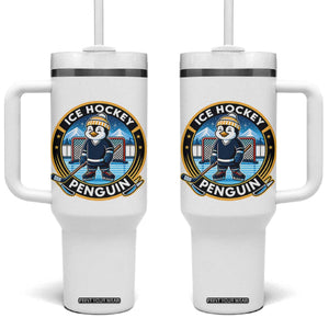 Funny Penguin Hockey Player Tumbler With Handle Sports Fan Gift TS12 One Size: 40 oz White Print Your Wear