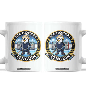 Funny Penguin Hockey Player Coffee Mug Sports Fan Gift TS12 White Print Your Wear