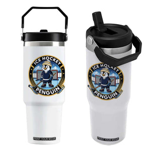 Funny Penguin Hockey Player Flip Straw Tumbler Sports Fan Gift TS12 One Size: 30 oz White Print Your Wear