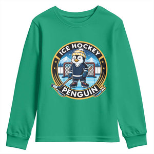 Funny Penguin Hockey Player Youth Sweatshirt Sports Fan Gift TS12 Irish Green Print Your Wear