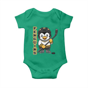 Funny Penguin Playing Ice Hockey Baby Onesie Gift For Kids TS12 Irish Green Print Your Wear