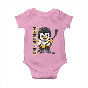 Funny Penguin Playing Ice Hockey Baby Onesie Gift For Kids TS12 Light Pink Print Your Wear