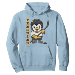 Funny Penguin Playing Ice Hockey Hoodie Gift For Kids TS12 Light Blue Print Your Wear