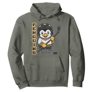 Funny Penguin Playing Ice Hockey Hoodie Gift For Kids TS12 Military Green Print Your Wear