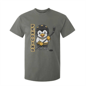 Funny Penguin Playing Ice Hockey T Shirt For Kid Gift For Kids TS12 Military Green Print Your Wear