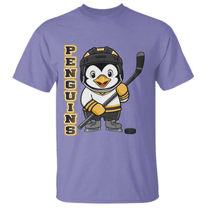 Funny Penguin Playing Ice Hockey T Shirt Gift For Kids TS12 Violet Print Your Wear