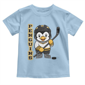 Funny Penguin Playing Ice Hockey Toddler T Shirt Gift For Kids TS12 Light Blue Print Your Wear
