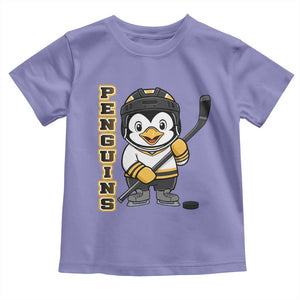 Funny Penguin Playing Ice Hockey Toddler T Shirt Gift For Kids TS12 Violet Print Your Wear