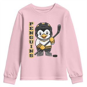 Funny Penguin Playing Ice Hockey Youth Sweatshirt Gift For Kids TS12 Light Pink Print Your Wear