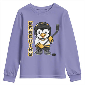 Funny Penguin Playing Ice Hockey Youth Sweatshirt Gift For Kids TS12 Violet Print Your Wear