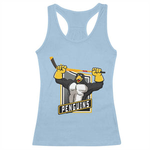 Funny Ice Hockey Player Gift Racerback Tank Top Penguin Power TS12 Light Blue Print Your Wear
