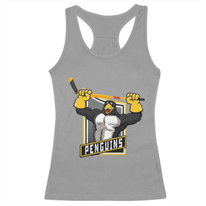 Funny Ice Hockey Player Gift Racerback Tank Top Penguin Power TS12 Sport Gray Print Your Wear