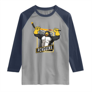Funny Ice Hockey Player Gift Raglan Shirt Penguin Power TS12 Sport Gray Navy Print Your Wear