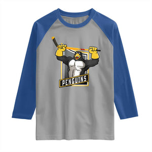 Funny Ice Hockey Player Gift Raglan Shirt Penguin Power TS12 Sport Gray Royal Print Your Wear