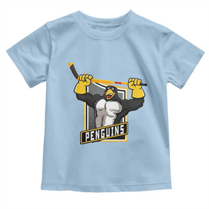 Funny Ice Hockey Player Gift Toddler T Shirt Penguin Power TS12 Light Blue Print Your Wear