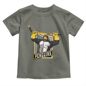 Funny Ice Hockey Player Gift Toddler T Shirt Penguin Power TS12 Military Green Print Your Wear