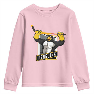 Funny Ice Hockey Player Gift Youth Sweatshirt Penguin Power TS12 Light Pink Print Your Wear