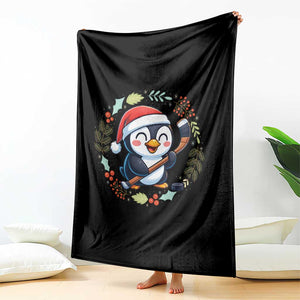 Cute Penguin Playing Ice Hockey Throw Blanket Funny Christmas Gift TS12 Print Your Wear