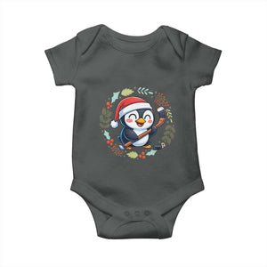 Cute Penguin Playing Ice Hockey Baby Onesie Funny Christmas Gift TS12 Dark Heather Print Your Wear