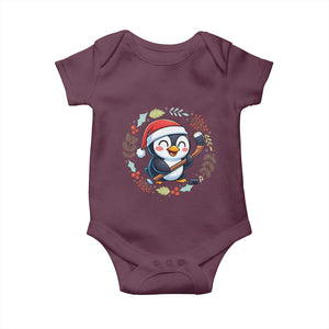 Cute Penguin Playing Ice Hockey Baby Onesie Funny Christmas Gift TS12 Maroon Print Your Wear