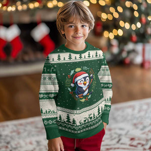Cute Penguin Playing Ice Hockey Ugly Christmas Sweater Funny Xmas Gift TS12 Forest Green Beige Print Your Wear