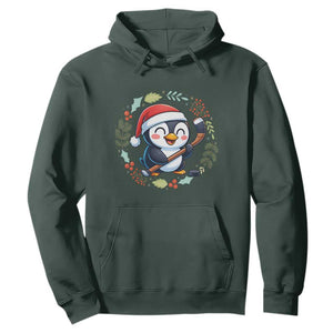 Cute Penguin Playing Ice Hockey Hoodie Funny Christmas Gift TS12 Dark Forest Green Print Your Wear