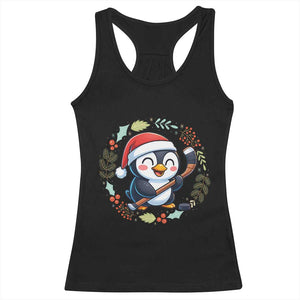 Cute Penguin Playing Ice Hockey Racerback Tank Top Funny Christmas Gift TS12 Black Print Your Wear